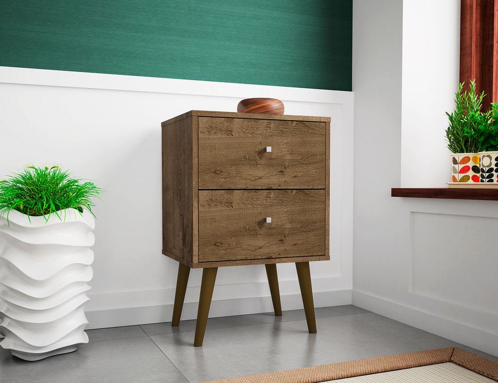 Liberty Mid-Century Modern Nightstand 2.0 With 2 Full Extension Drawers In Rustic Brown