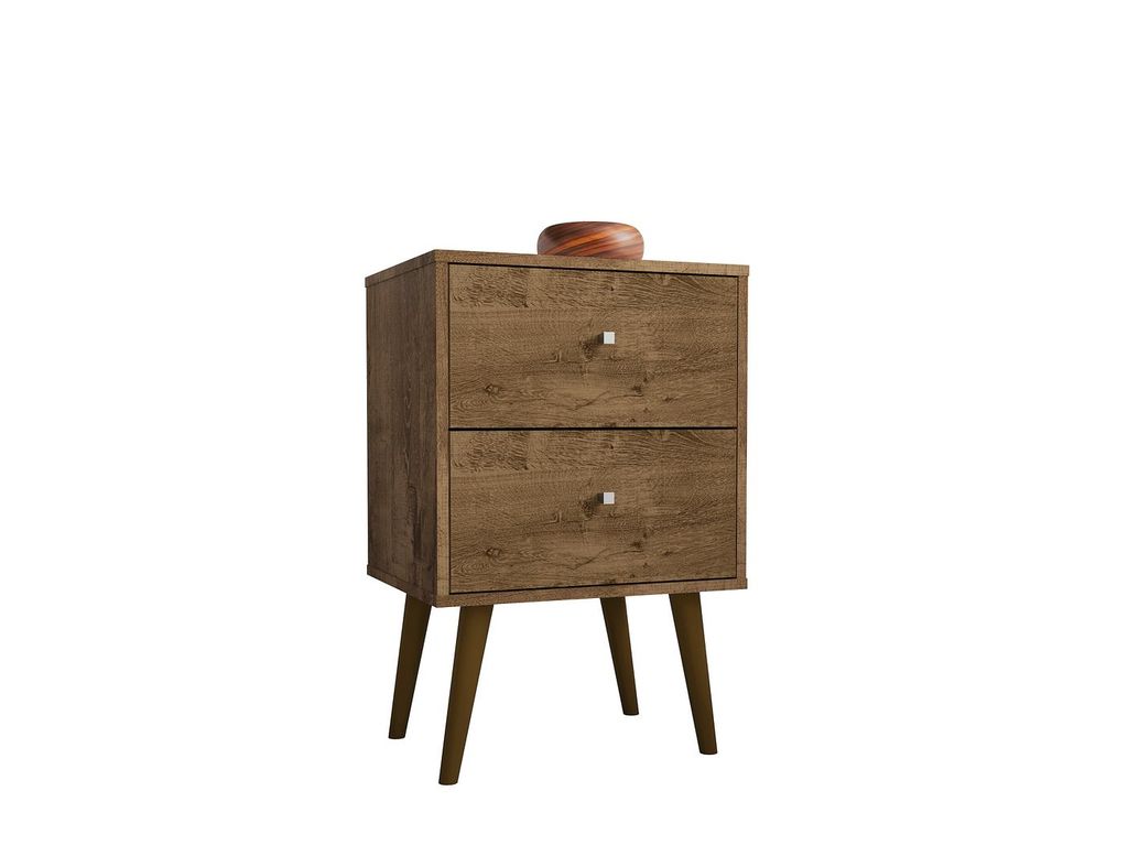 Liberty Mid-Century Modern Nightstand 2.0 With 2 Full Extension Drawers In Rustic Brown