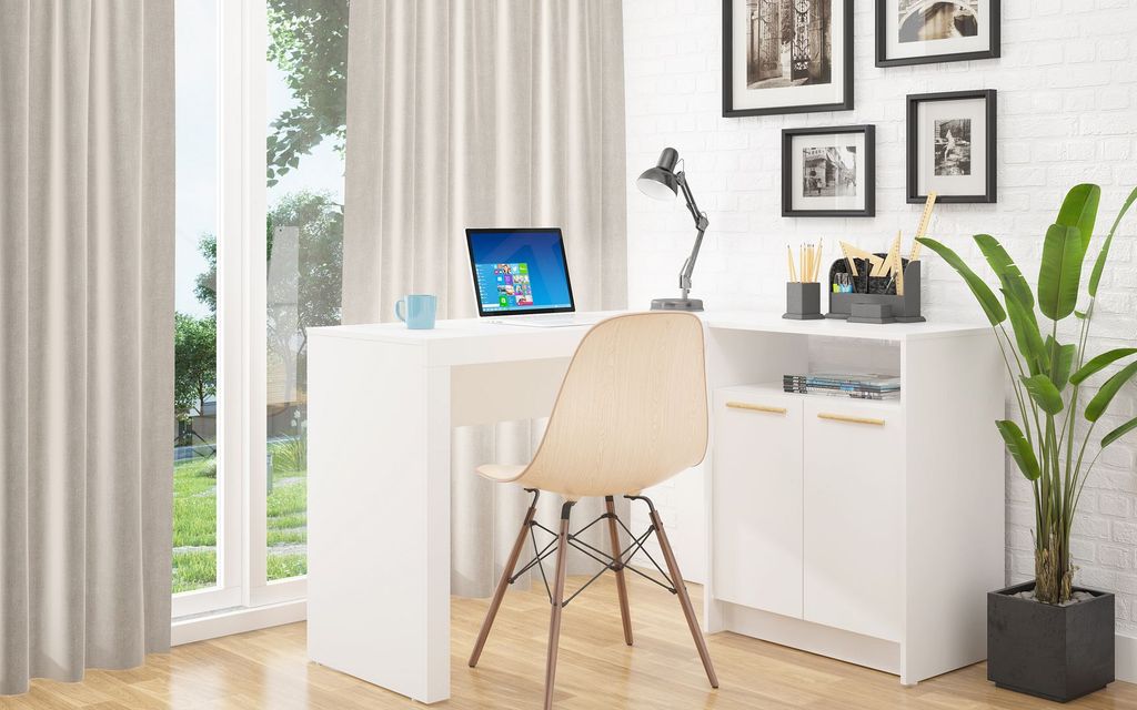 Kalmar L-Shaped Office Desk With Inclusive Cabinet In White