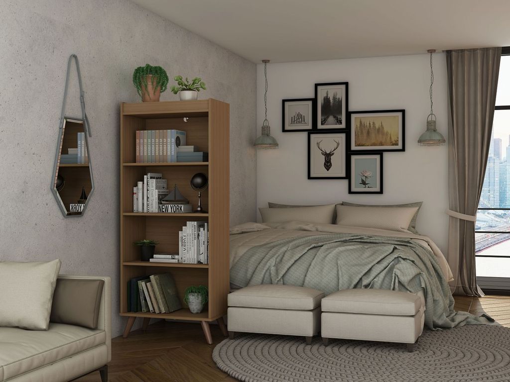 Hampton 4-Tier Bookcase With Solid Wood Legs In Maple Cream