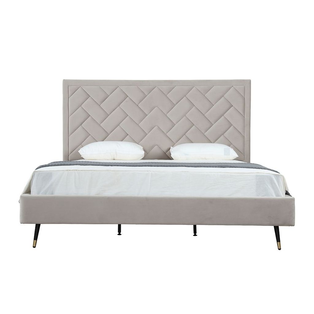 Crosby Modern King-Size Upholstered Velvet Bedframe And Headboard In Greige