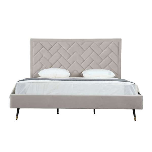 Crosby Modern King-Size Upholstered Velvet Bedframe And Headboard In Greige
