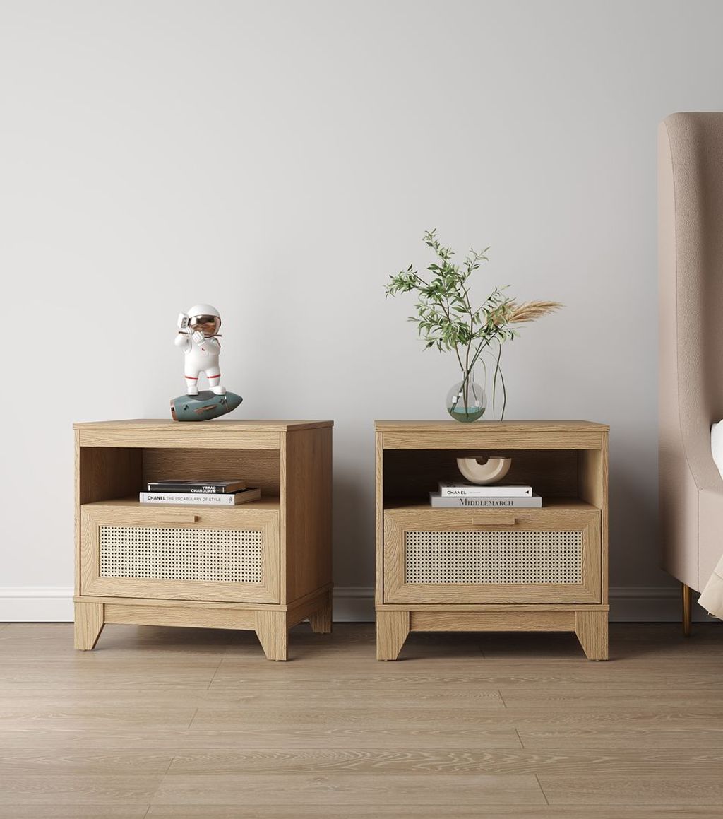 Sheridan Modern Cane Nightstand In Nature- Set Of 2