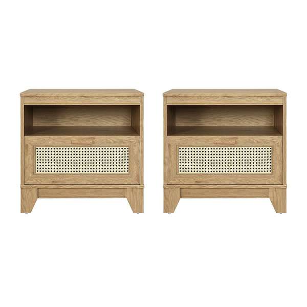 Sheridan Modern Cane Nightstand In Nature- Set Of 2
