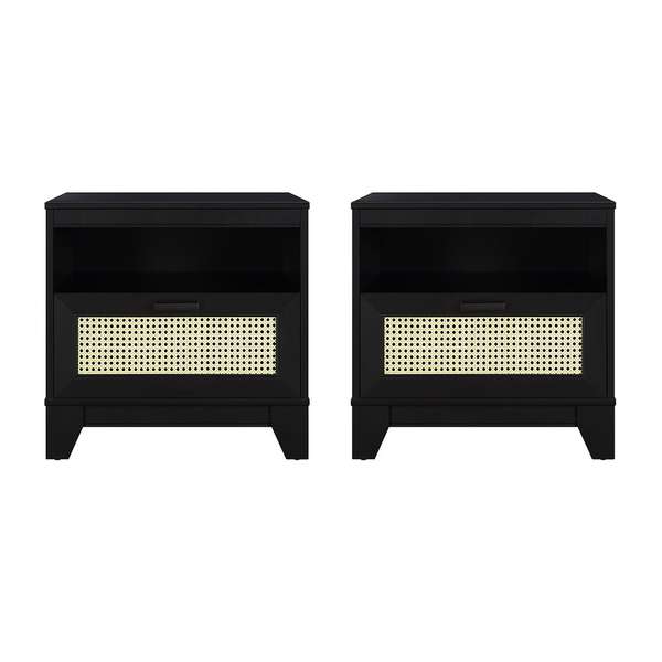 Sheridan Modern Cane Nightstand In Black- Set Of 2