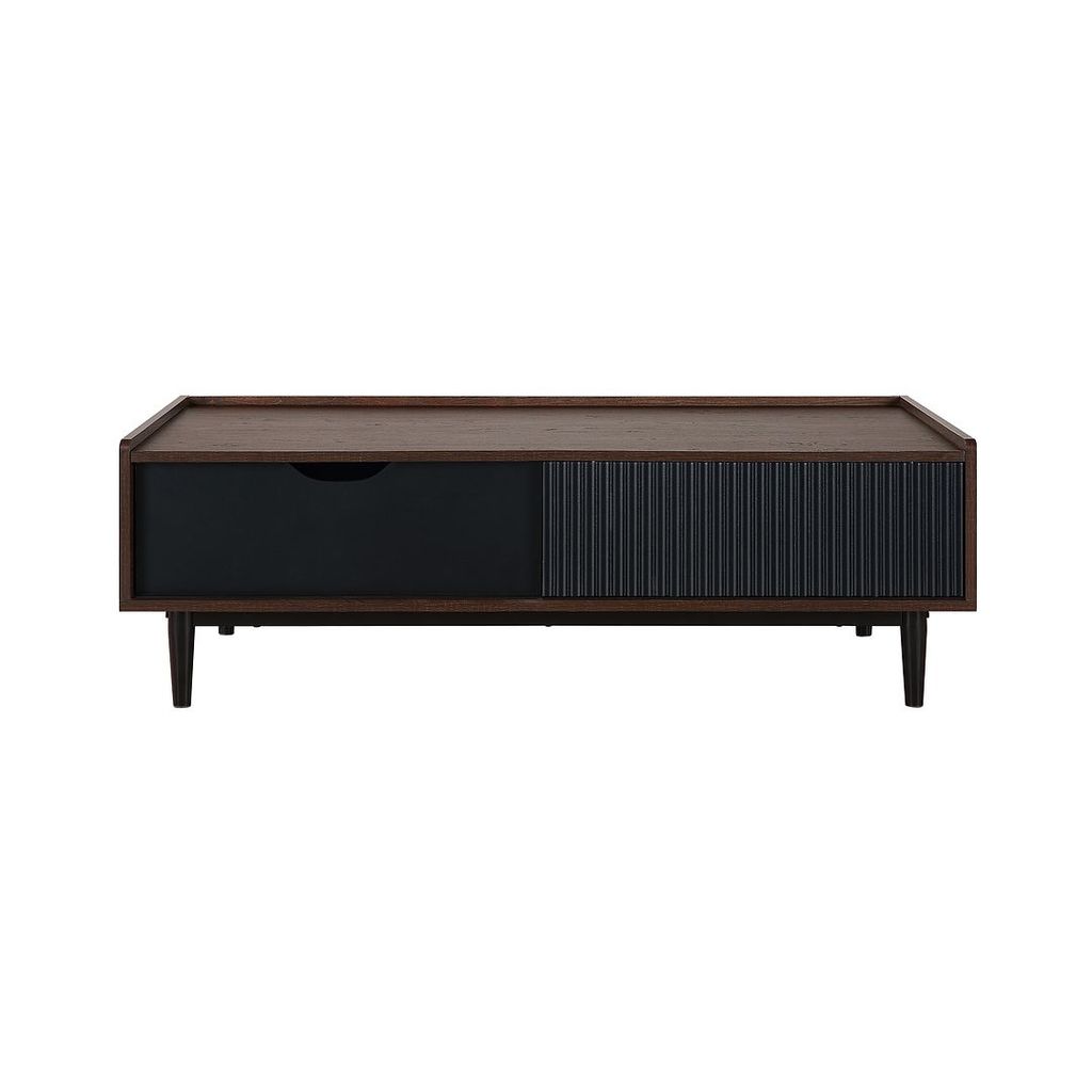 Duane Modern Ribbed Coffee Table With Drawer And Shelf In Dark Brown And Black