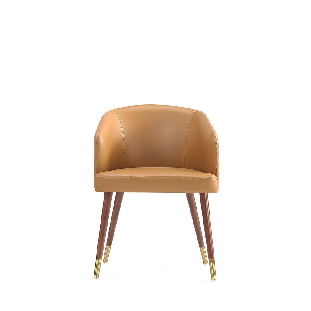 Preview image for Modern Reeva Dining Chair Upholstered In Leatherette With Beech Wood Back And Solid Wood Legs In Walnut And Camal
