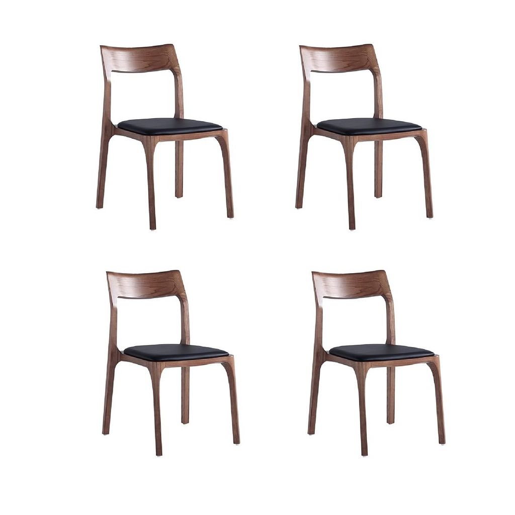 Preview image for Modern Stackable Dining Chair Upholstered In Leatherette With Solid Wood Frame In Walnut And Black- Set Of 4