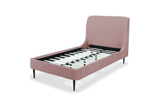 Heather Velvet Twin Bed In Blush With Black Legs