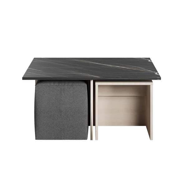 Haley Nested Coffee Table & Ottoman Set In White & Black Marble  In White And Black Marble