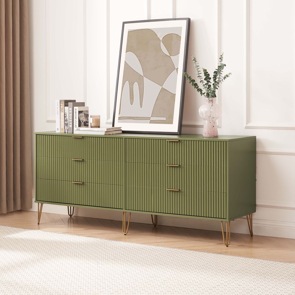 Dumbo 6-Drawer Double Low Dresser In Olive Green