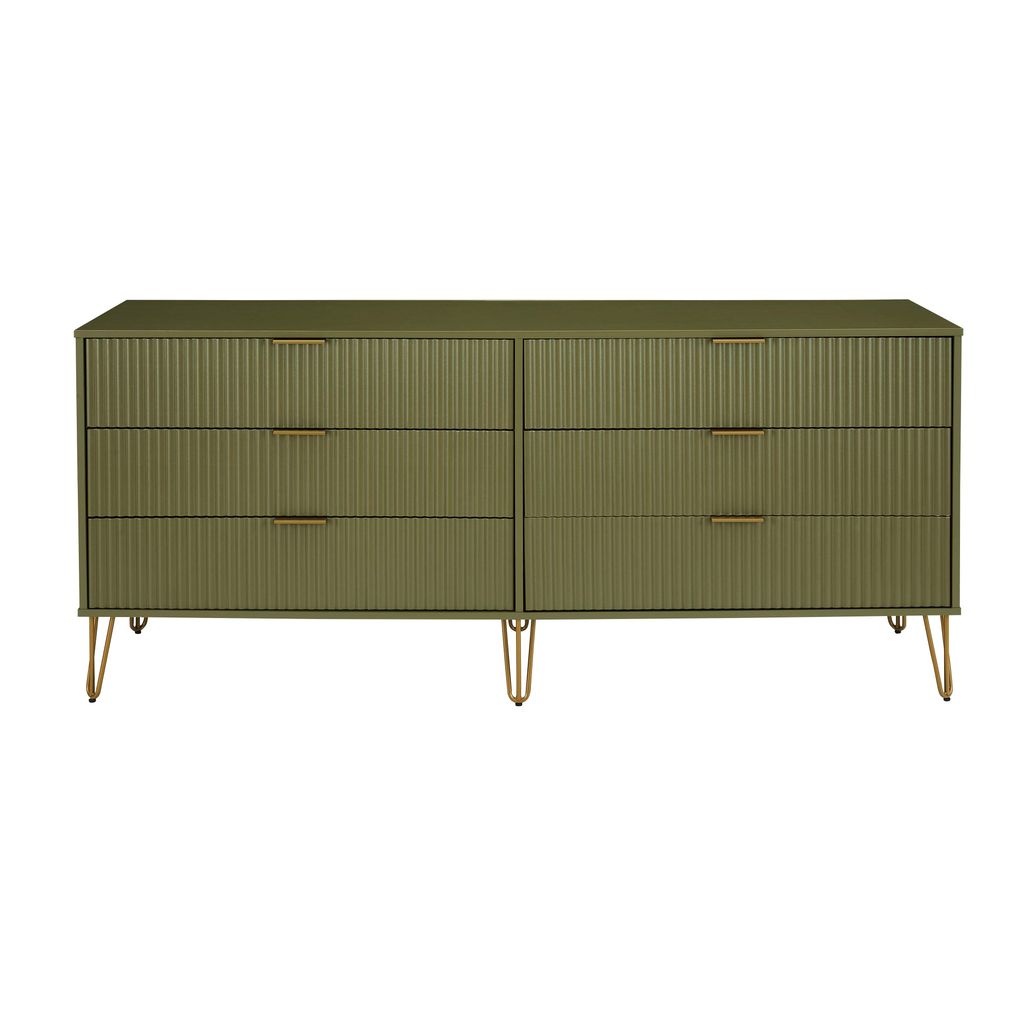 Dumbo 6-Drawer Double Low Dresser In Olive Green