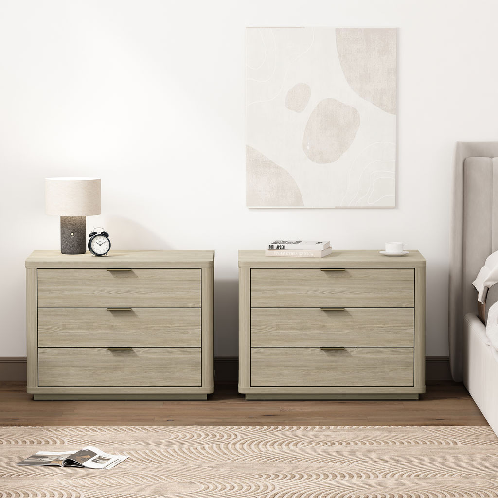 Evelyn Modern 32 Nightstand 4.0 With 6 Full Extension Drawers In Natural - Set Of 2
