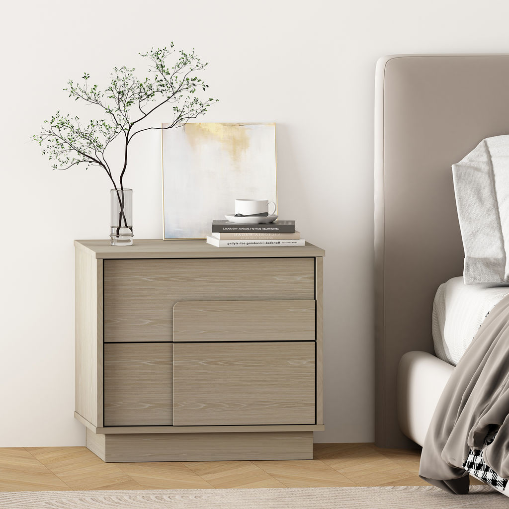 Horizon Modern Nightstand With 2 Push To Open/Full Extension Drawers In Whitewashed Oak