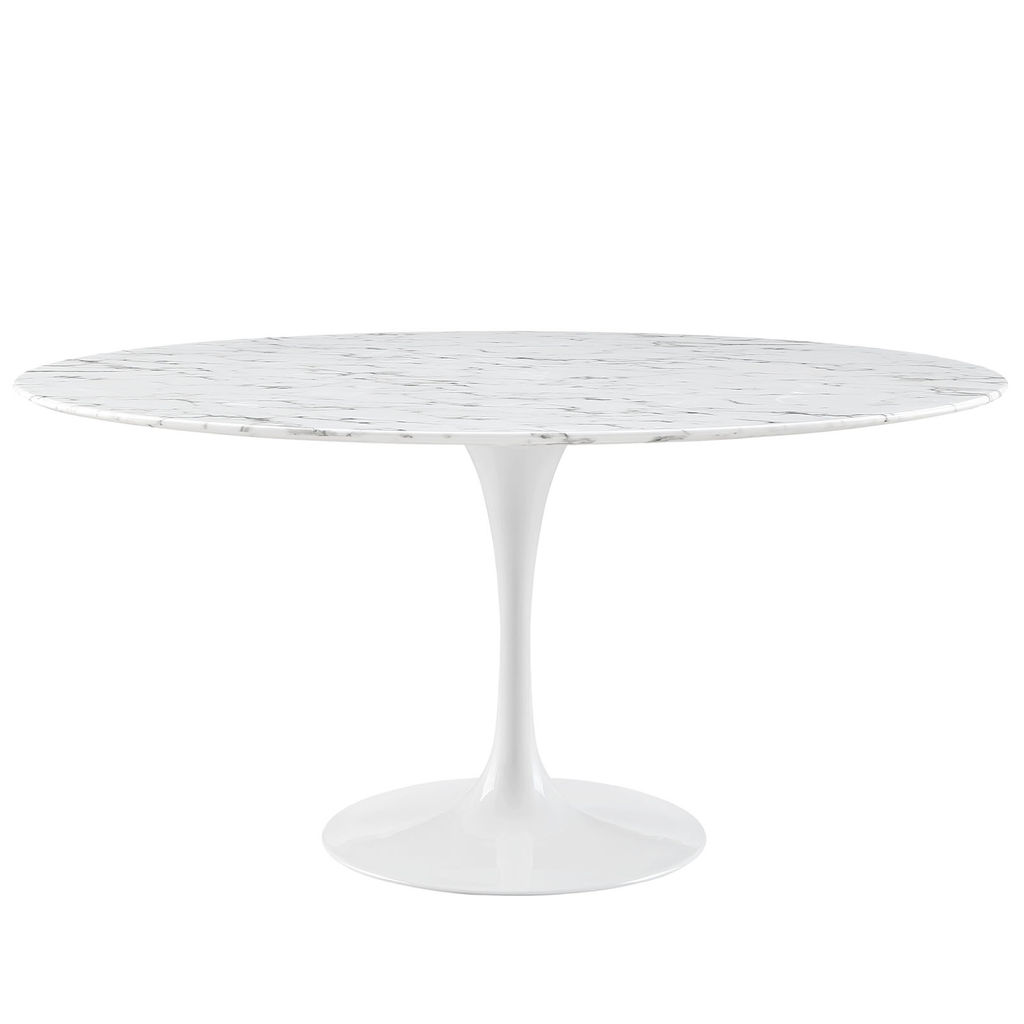 Lippa 60" Round Artificial Marble Dining Table In White