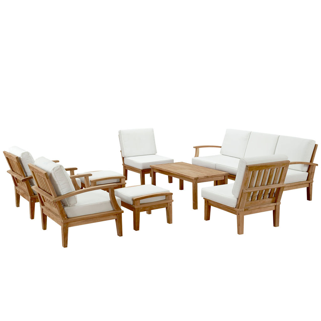 Preview image for Marina 10 Piece Outdoor Patio Teak Set In Natural White, 150" X 120" X 31.5"