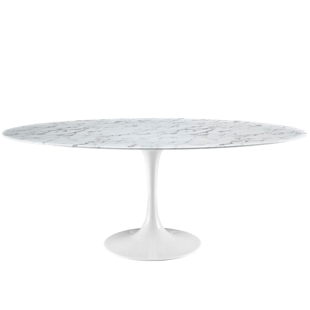 Preview image for White Tulip Pedestal Base Faux Marble Top Oval Dining Table 78 inch