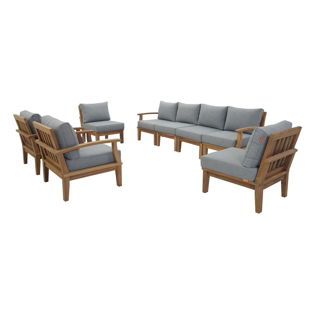 Marina 8 Piece Outdoor Patio Teak Set In Natural Gray