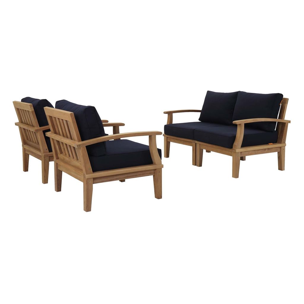 Marina 4 Piece Outdoor Patio Teak Set In Natural Navy