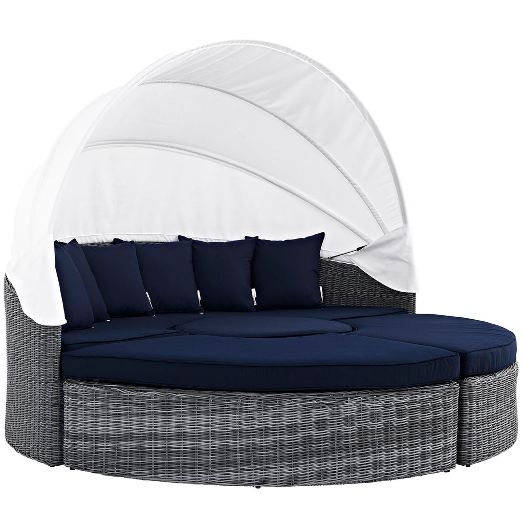 Preview image for Grey Canopy Outdoor Patio Sunbrella Daybed, Navy Canvas