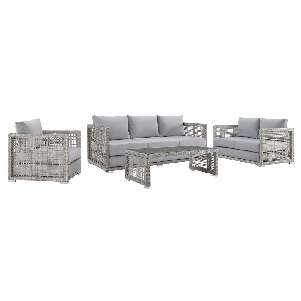 Aura 4 Piece Outdoor Patio Wicker Rattan Set In Gray Gray