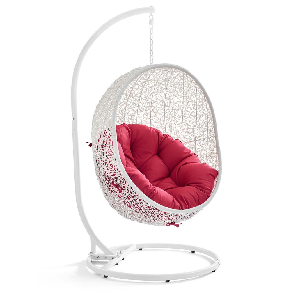 Preview image for Hanging Outdoor Patio Swing Chair with Stand, White/Red