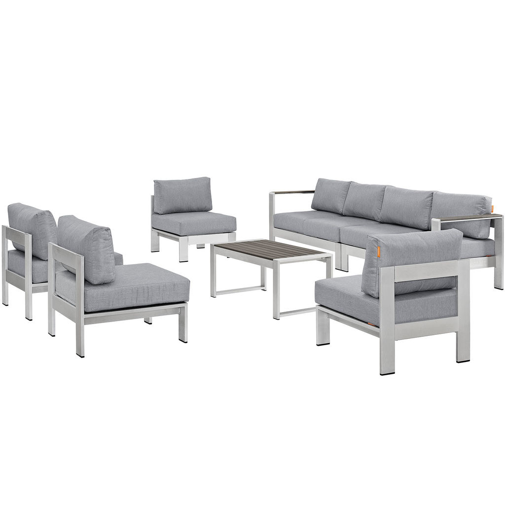 Shore 7 Piece Outdoor Patio Sectional Sofa Set In Silver Gray