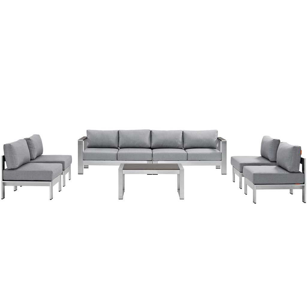 Shore 7 Piece Outdoor Patio Sectional Sofa Set In Silver Gray