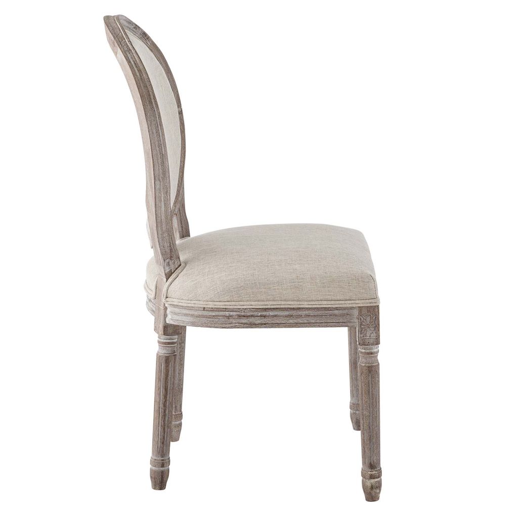 Emanate Vintage French Upholstered Fabric Dining Side Chair In Beige