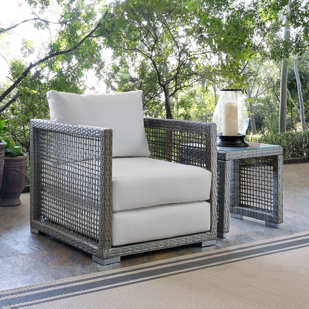 Aura Rattan Outdoor Patio Armchair, Gray White