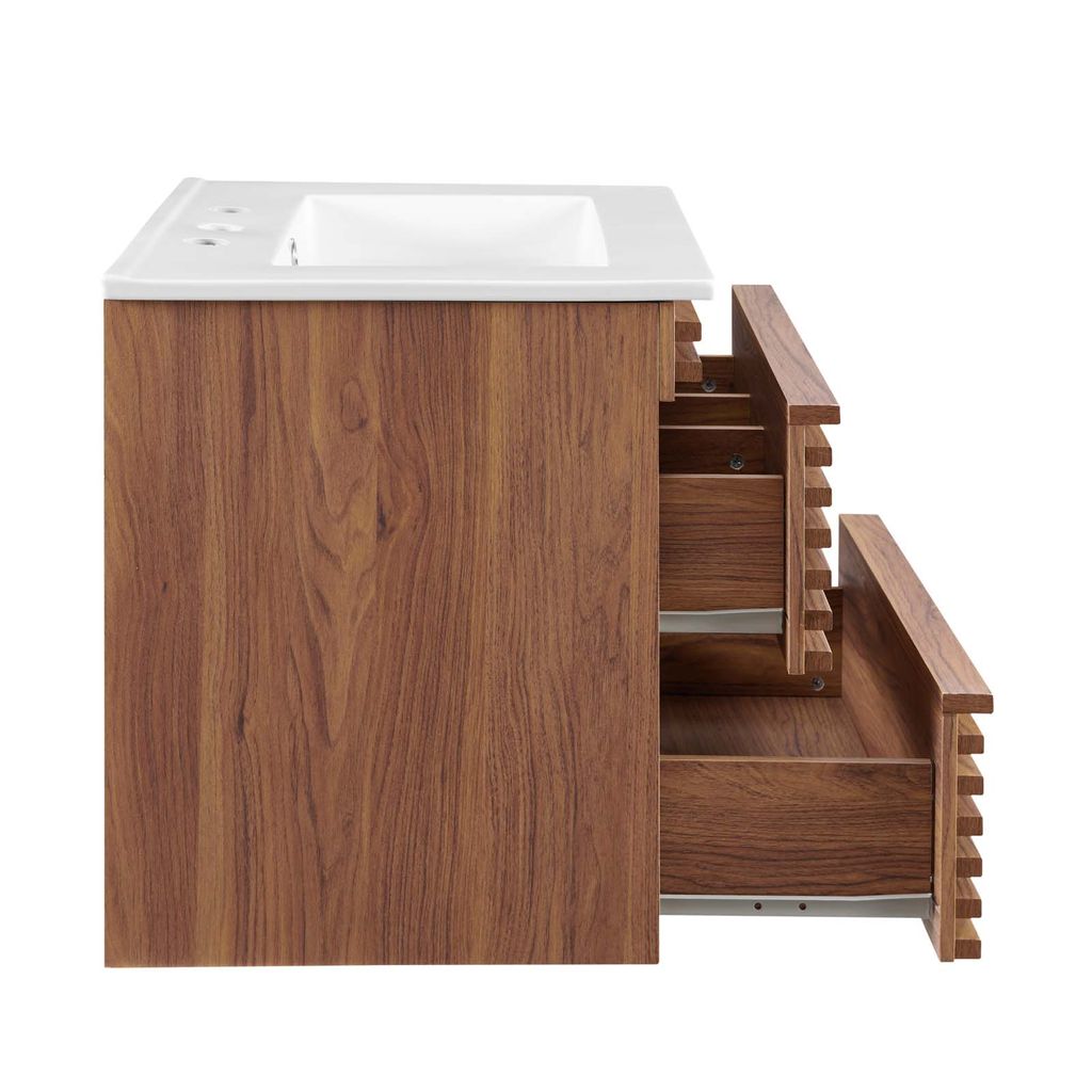 Render 24" Wall-Mount Bathroom Vanity In Walnut White