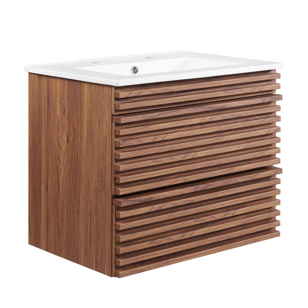 Render 24" Wall-Mount Bathroom Vanity In Walnut White