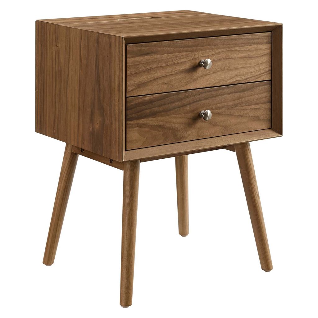 Ember Wood Nightstand With Usb Ports In Walnut Walnut