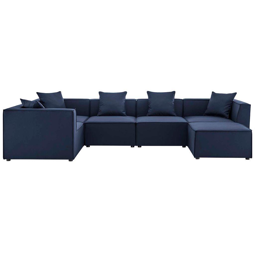 Saybrook Outdoor Patio Upholstered 6-Piece Sectional Sofa In Navy, 69" X 138" X 25.5"