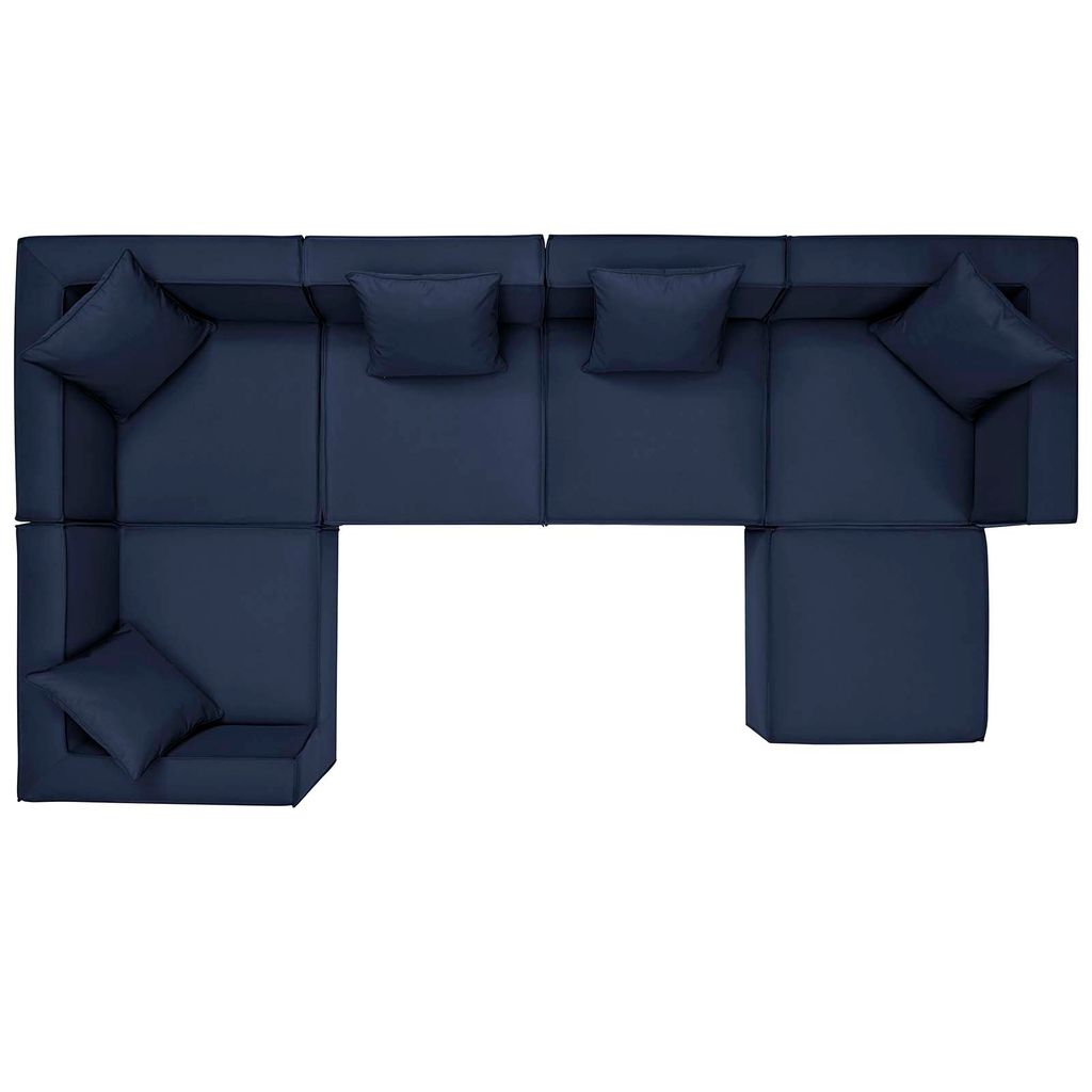 Saybrook Outdoor Patio Upholstered 6-Piece Sectional Sofa In Navy, 69" X 138" X 25.5"