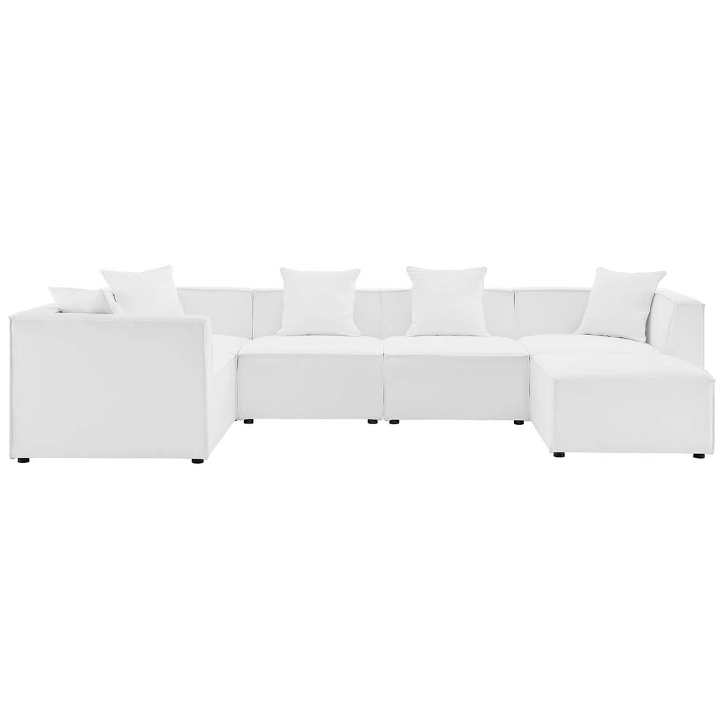 Saybrook Outdoor Patio Upholstered 6-Piece Sectional Sofa In White, 69" X 138" X 25.5"