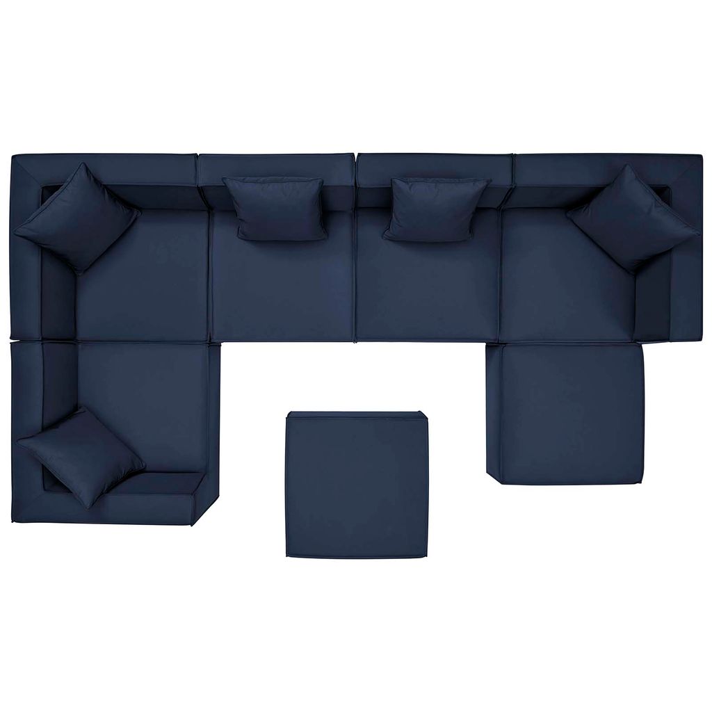 Saybrook Outdoor Patio Upholstered 7-Piece Sectional Sofa In Navy