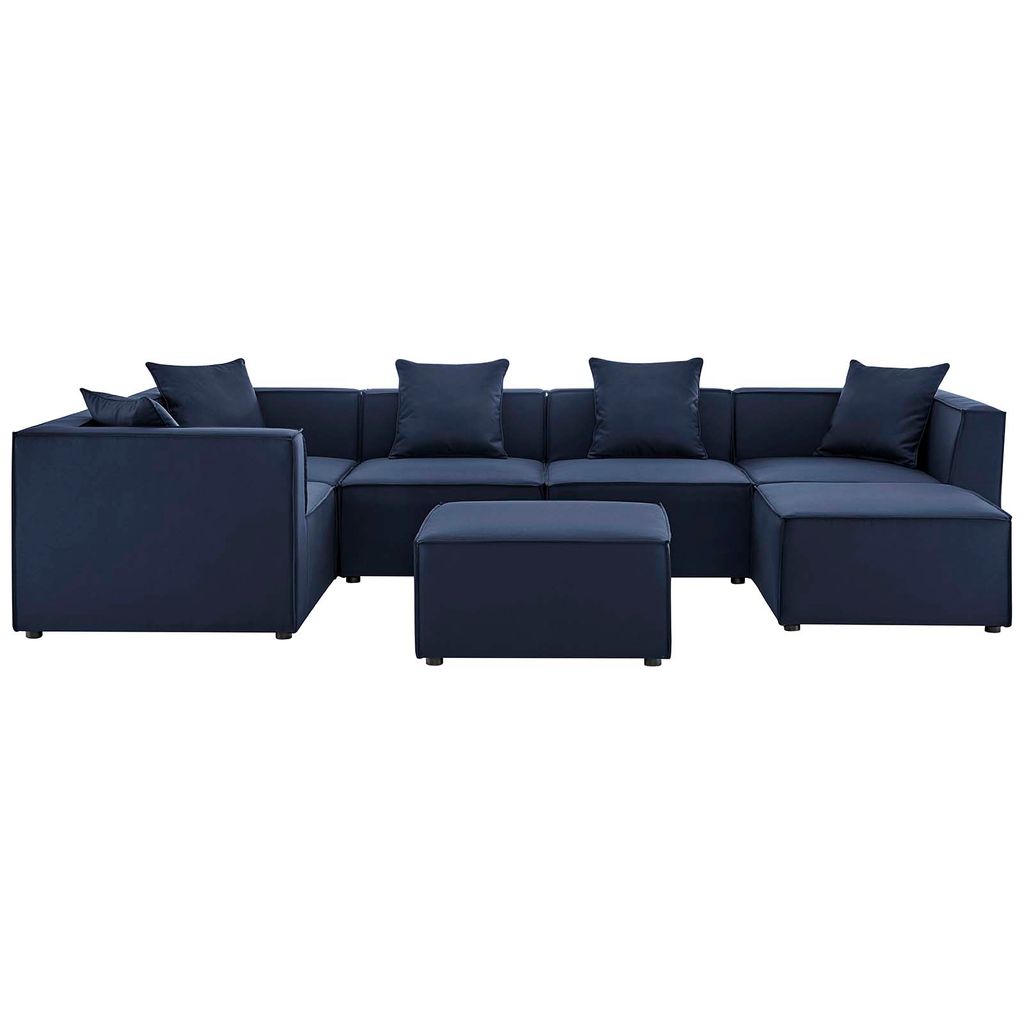 Saybrook Outdoor Patio Upholstered 7-Piece Sectional Sofa In Navy