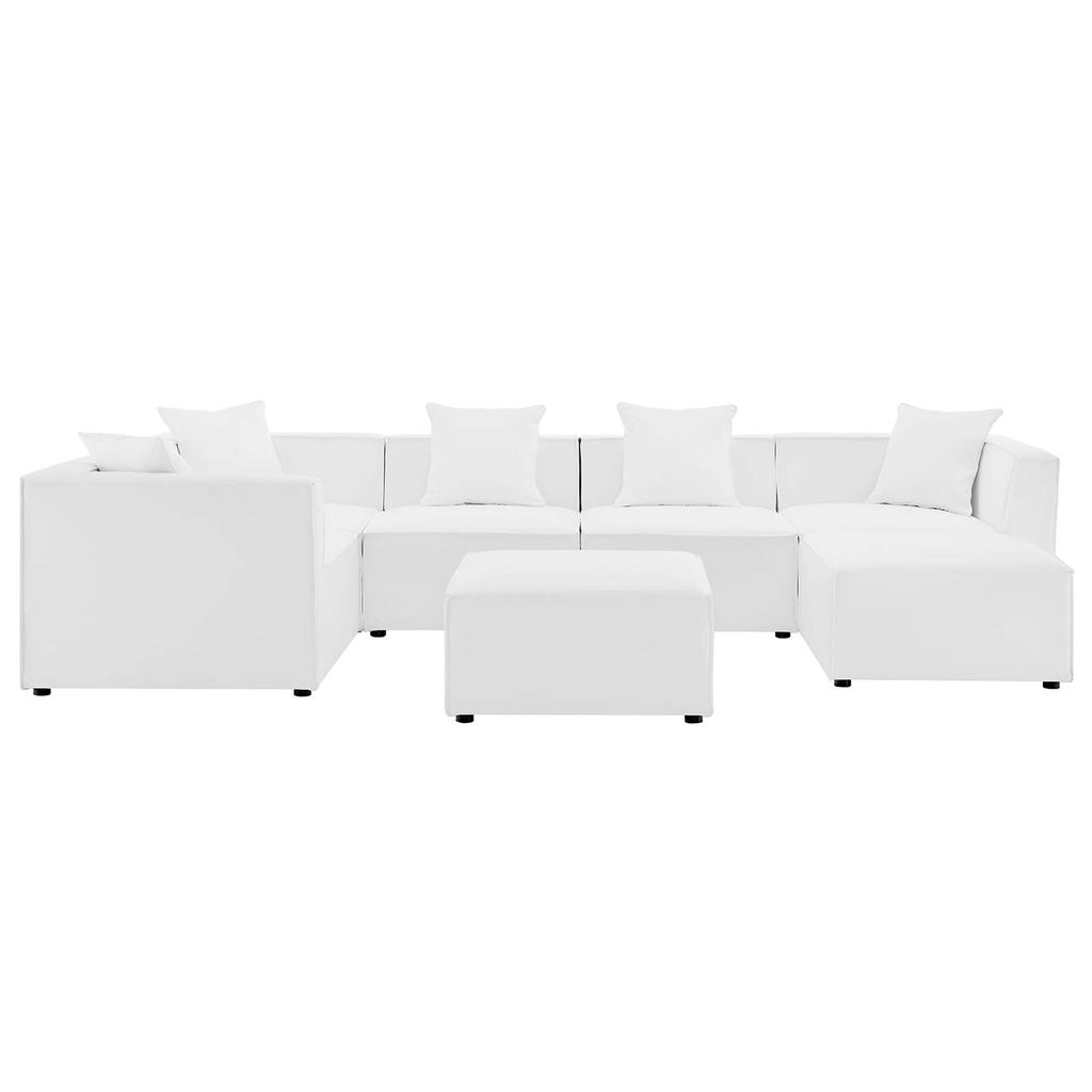 Saybrook Outdoor Patio Upholstered 7-Piece Sectional Sofa In White