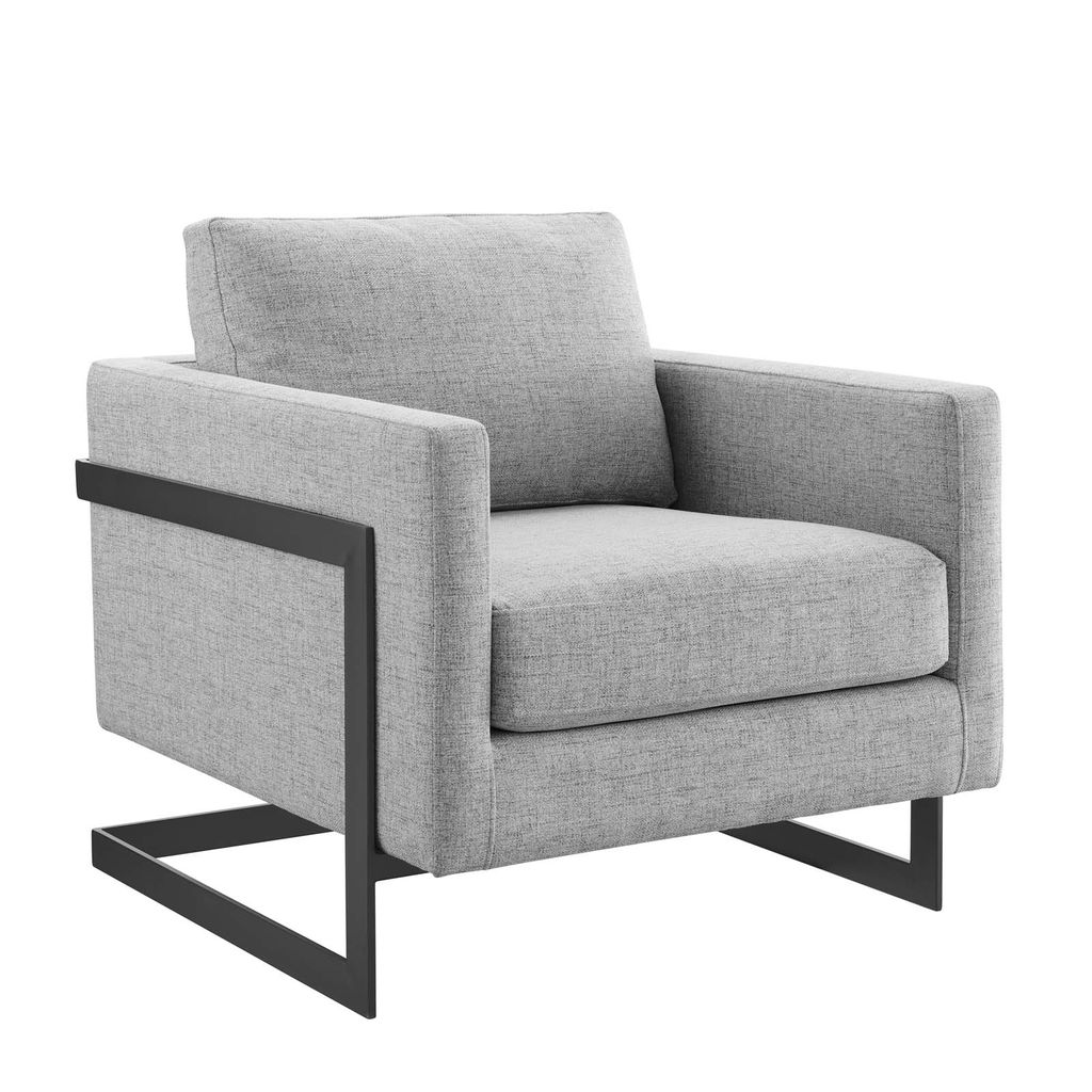 Posse Upholstered Fabric Accent Chair In Black Light Gray