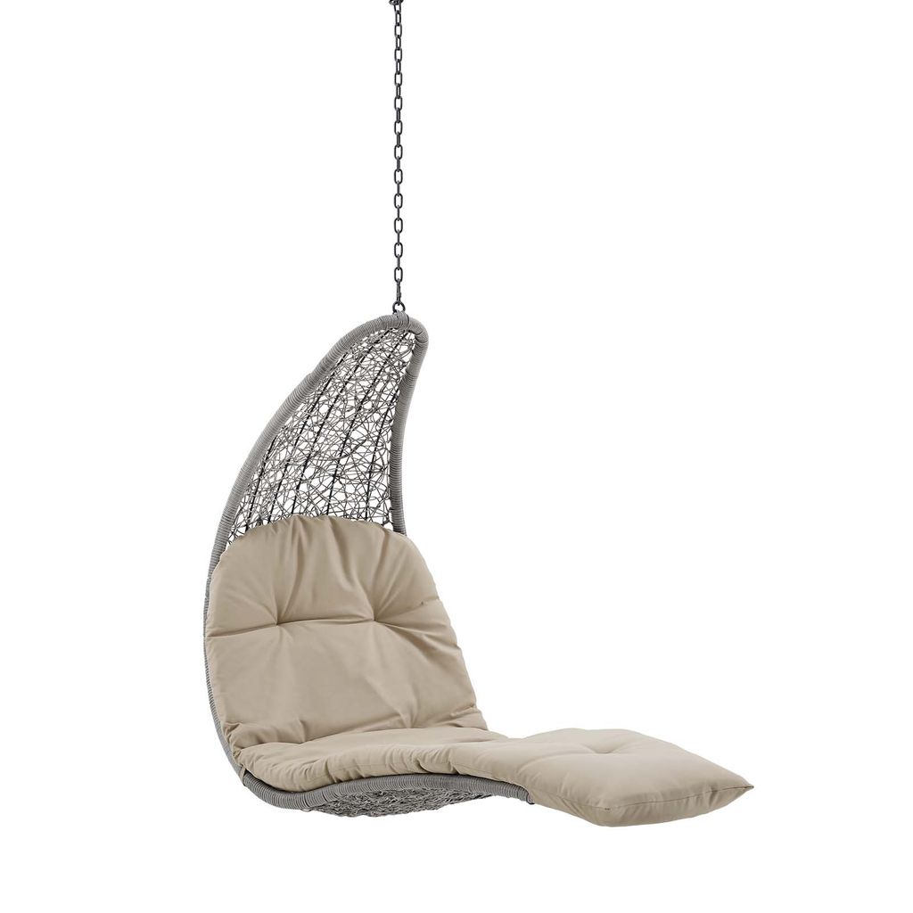 Preview image for Hanging Chaise Lounge Outdoor Patio Swing, Light Gray Beige, 67" X 30.5" X 48"