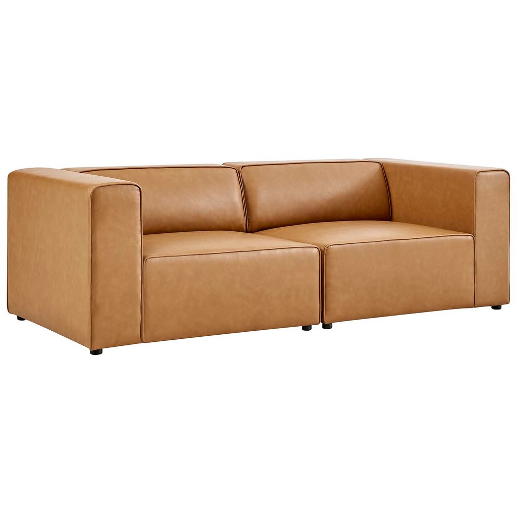 Mingle Vegan Leather 2-Piece Sectional Sofa Loveseat In Tan