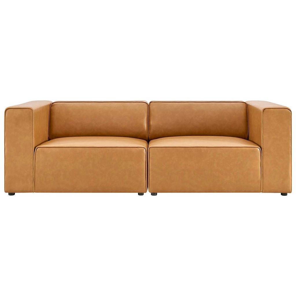 Mingle Vegan Leather 2-Piece Sectional Sofa Loveseat In Tan