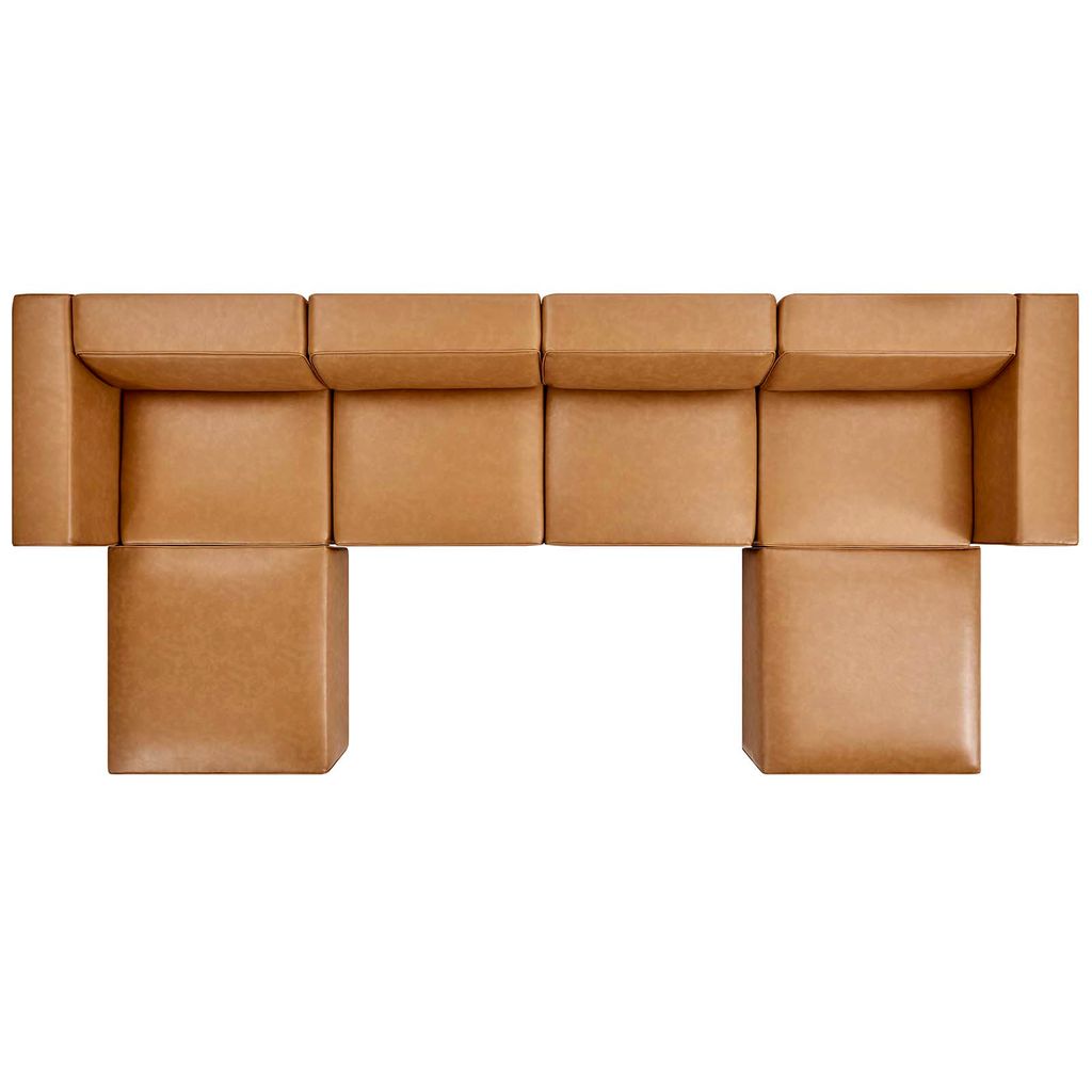 Mingle Vegan Leather 4-Piece Sofa And 2 Ottomans Set In Tan