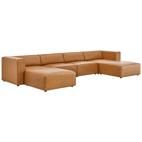 Mingle Vegan Leather 4-Piece Sofa And 2 Ottomans Set In Tan