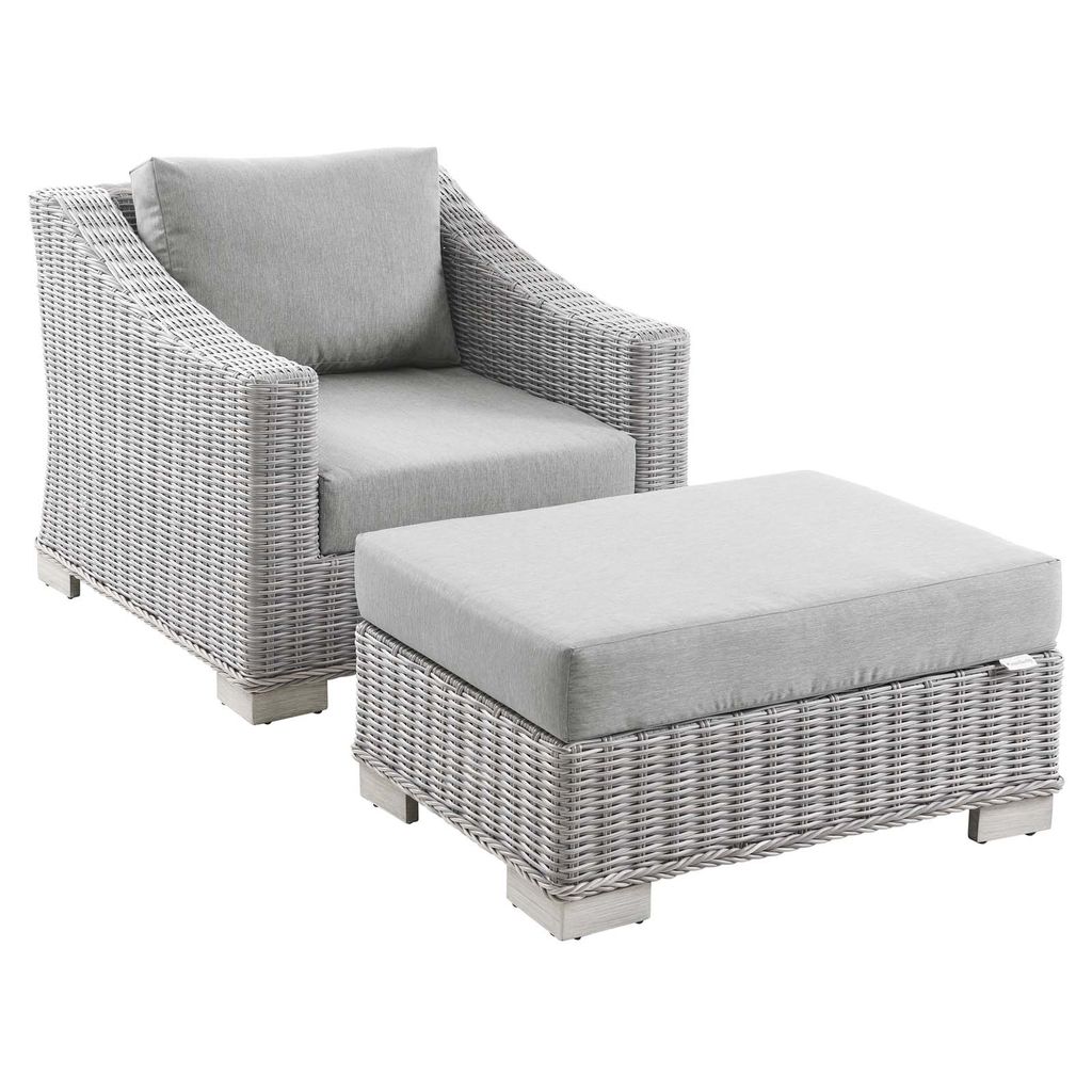 Preview image for Conway Outdoor Patio Wicker Rattan 2-Piece Armchair And Ottoman Set In Light Gray Gray