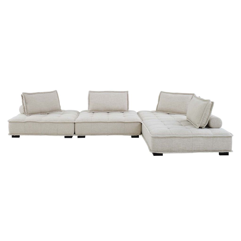Saunter Tufted Fabric Fabric 4-Piece Sectional Sofa In Beige