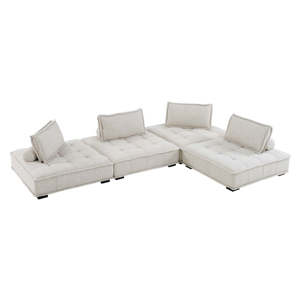 Saunter Tufted Fabric Fabric 4-Piece Sectional Sofa In Beige