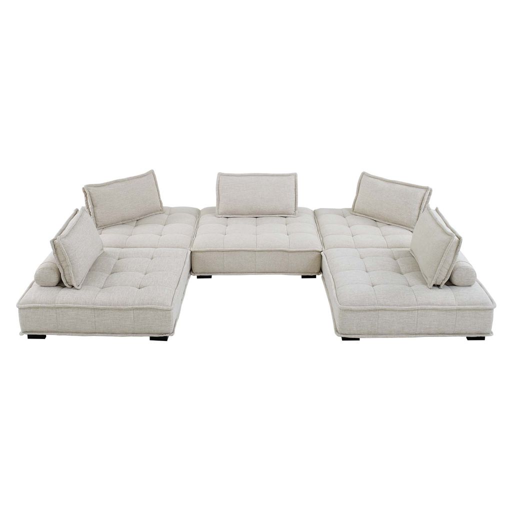 Saunter Tufted Fabric Fabric 5-Piece Sectional Sofa In Beige