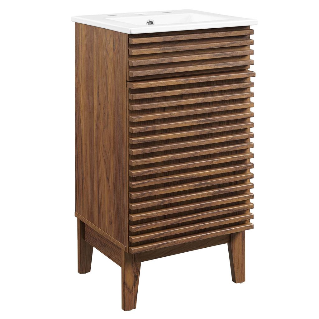 Render 18" Bathroom Vanity Cabinet In Walnut White
